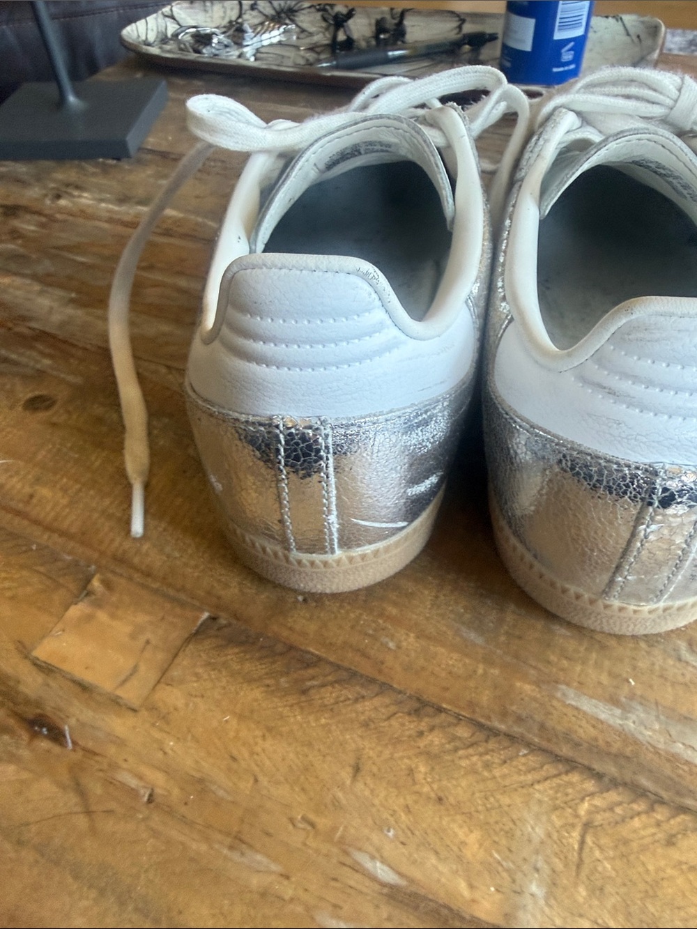 adidas Samba Metallic Silver with White Stripes and Gum Sole - Picture 3 of 6